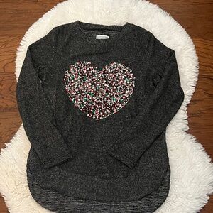 Gray Sweater with Christmas Heart Design
